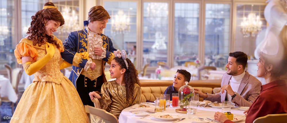 Guests With Belle And The Beast, La Table Lumière, Disneyland® Hotel
